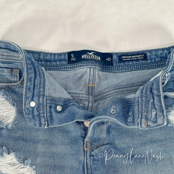 Hollister High-Rise Distressed Button Fly 3" Mom Shorts Size 27 - Picture 9 of 10